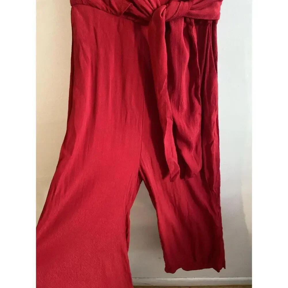 Anthropologie Maeve Red Grier Wide Leg Twist Tie Front‎ Midi Jumpsuit Size 0